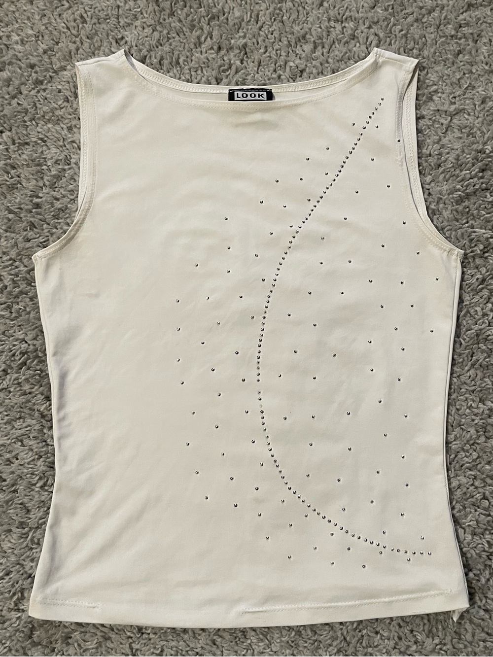 Vintage 2000s Look White Tank Top With Rhinestones